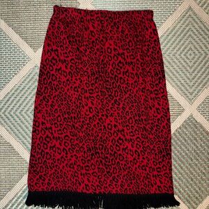 Red Leopard Print Fringe Hem Skirt